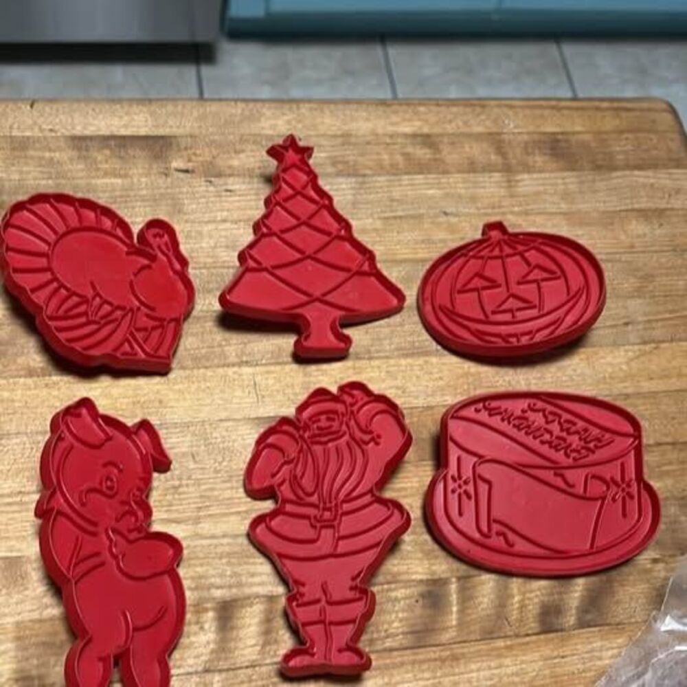 Vintage Red Plastic Holiday Cookie Cutter Set